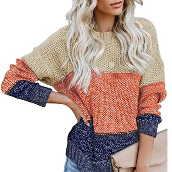 lovezesent Sweaters - Lovezesent Womens Color Block Long Sleeve Ribbed